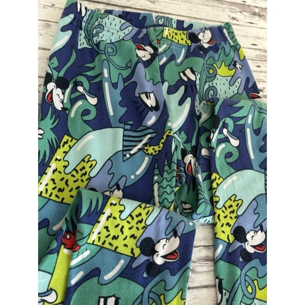 Spotted Zebra Girls Disney Mickey Mouse Blue‎ Green Print 2pc Pajama Set sz 10